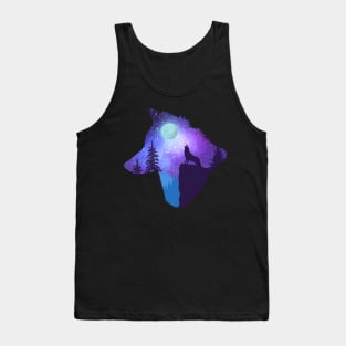 Howling at the moon, wolf head silhouette - blue Tank Top